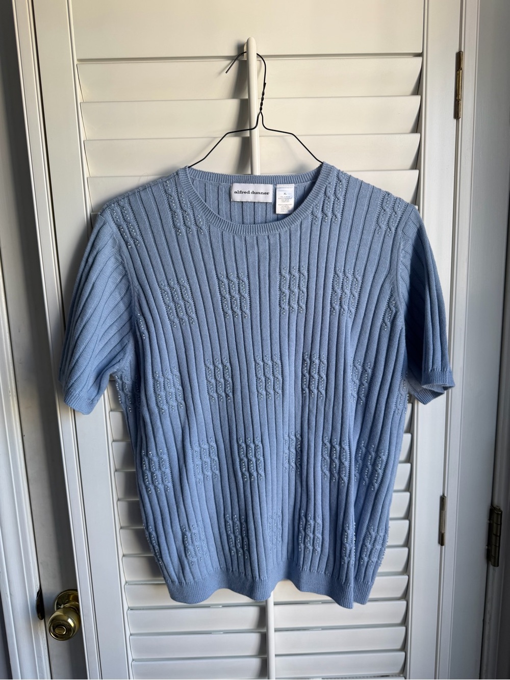 Alfred Dunner beaded light blue sweater top sz XL coastal grandma cottagecore